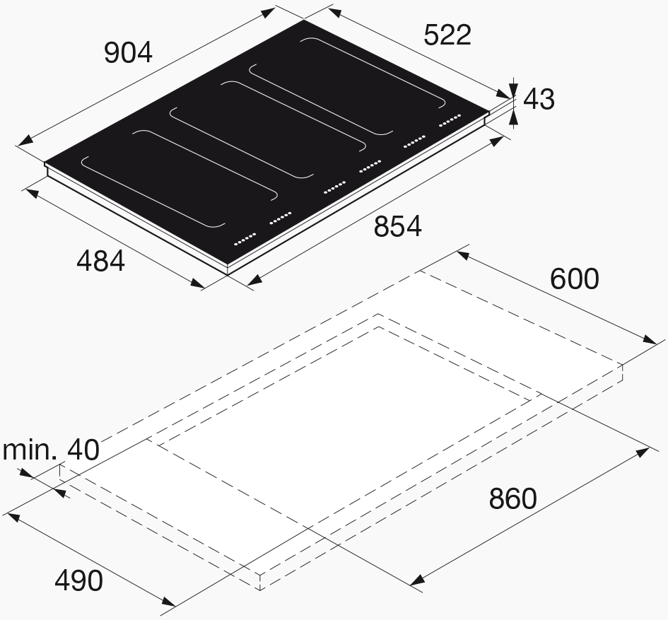 Asko Piano a induzione HI 1995 G 90 cm 6 zone cottura 3 zone Bridge Vetro nero